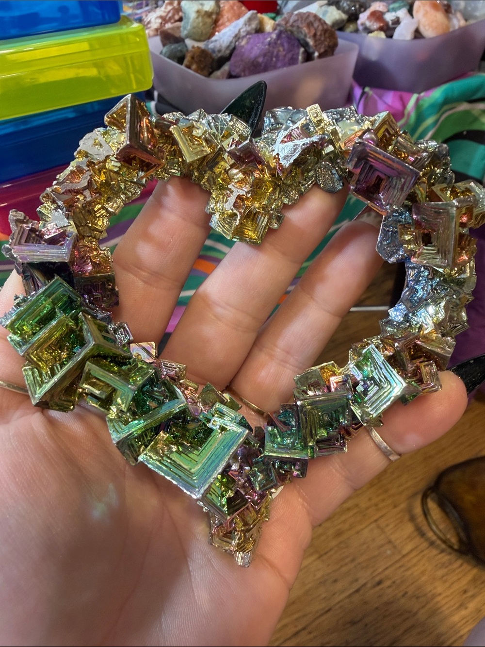 Hand Crafted Iridescent Bismuth Heart - Gold Green Purple Pink